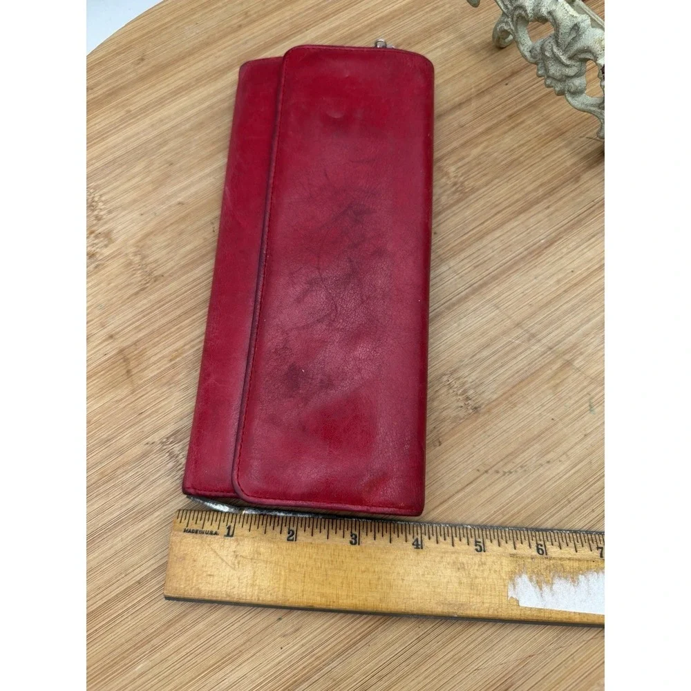 HOBO‎ INTERNATIONAL Ruby Red Leather Clutch Clean Inside Magnetic